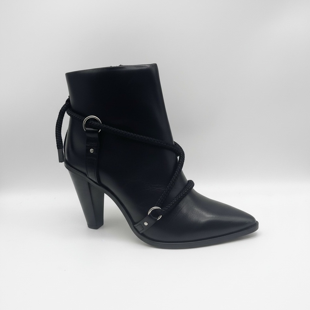 IRO Ankle Boots Womens‎ 41 Black Leather Rope Wrap Pointed Toe Cone Heel Zip